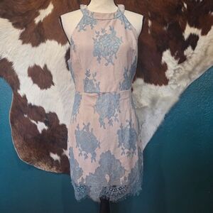 Entro Pink and Blue Lace Mini Dress